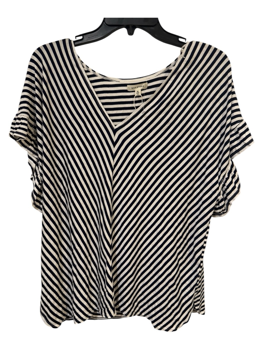 Max Studio XL Navy Ivory Stripe Flutter Sleeve V-Neck Top NWT - Picture 5 of 10